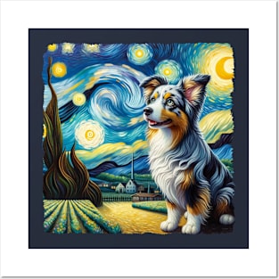 Starry Miniature American Shepherd Dog Portrait - Pet Portrait Posters and Art